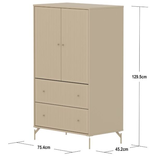 Saga 2 Doors & 2 Drawers Wardrobe - Metal Feet - Grooves Oat / Oat