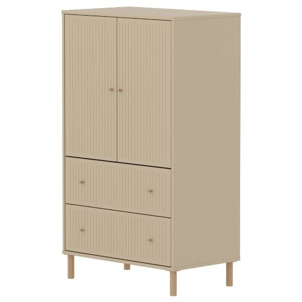 Saga 2 Doors & 2 Drawers Wardrobe - Oak Feet - Grooves Oat / Oak