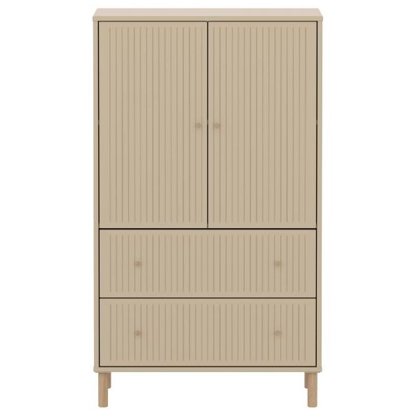 Saga 2 Doors & 2 Drawers Wardrobe - Oak Feet - Grooves Oat / Oak