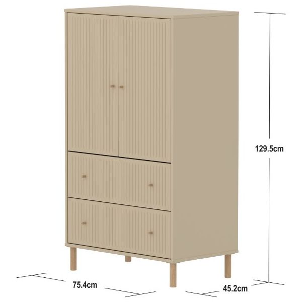Saga 2 Doors & 2 Drawers Wardrobe - Oak Feet - Grooves Oat / Oak