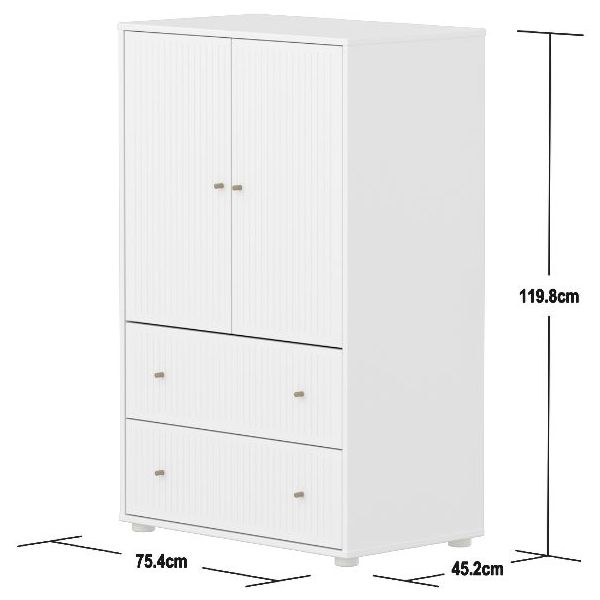 Saga 2 Doors & 2 Drawers Wardrobe - Grooves White / Oat