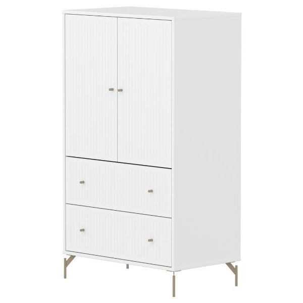 Saga 2 Doors & 2 Drawers Wardrobe - Metal Feet - Grooves White / Oat