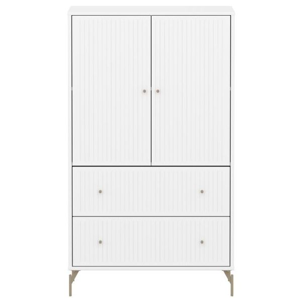 Saga 2 Doors & 2 Drawers Wardrobe - Metal Feet - Grooves White / Oat