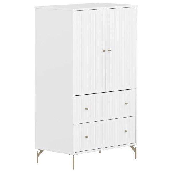 Saga 2 Doors & 2 Drawers Wardrobe - Metal Feet - Grooves White / Oat