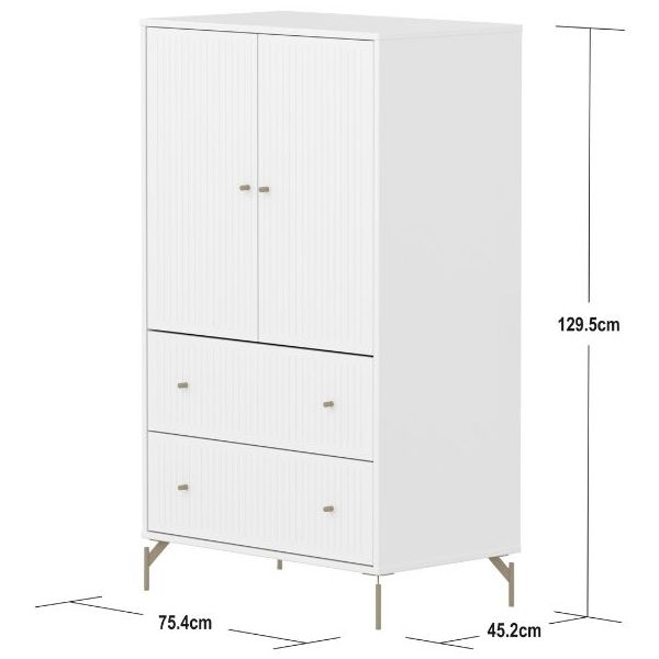 Saga 2 Doors & 2 Drawers Wardrobe - Metal Feet - Grooves White / Oat