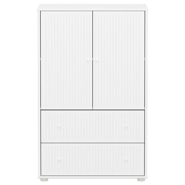Saga 2 Doors & 2 Drawers Wardrobe - Grooves White / White