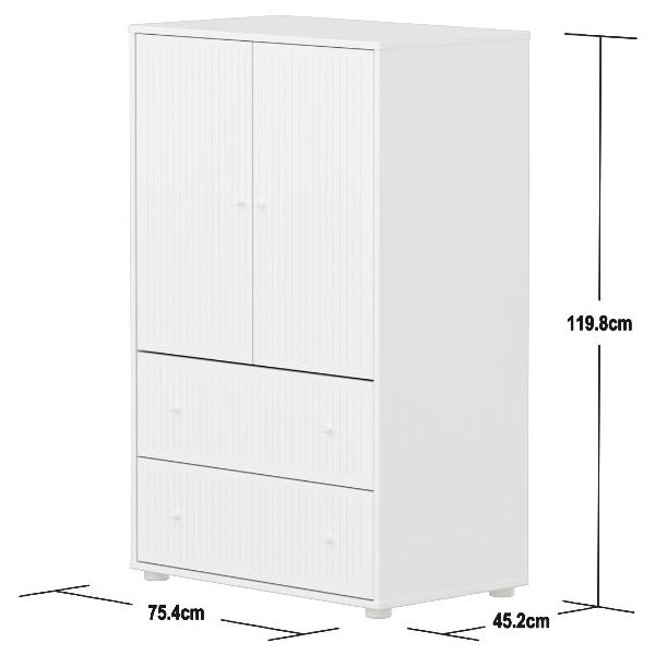 Saga 2 Doors & 2 Drawers Wardrobe - Grooves White / White