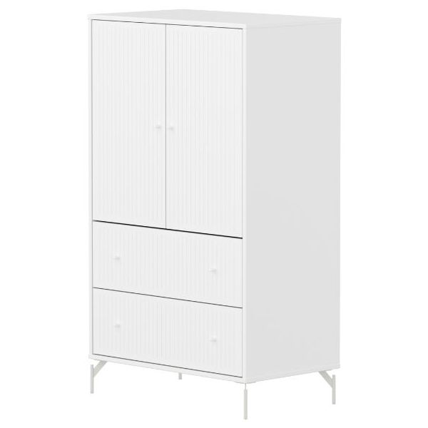 Saga 2 Doors & 2 Drawers Wardrobe - Metal Feet - Grooves White / White