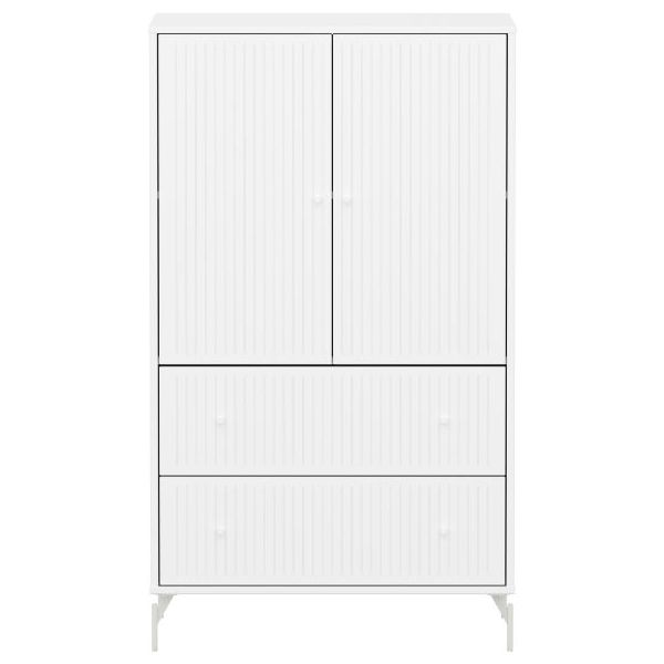 Saga 2 Doors & 2 Drawers Wardrobe - Metal Feet - Grooves White / White