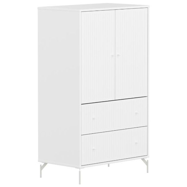 Saga 2 Doors & 2 Drawers Wardrobe - Metal Feet - Grooves White / White