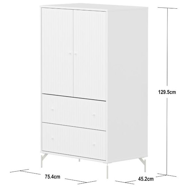 Saga 2 Doors & 2 Drawers Wardrobe - Metal Feet - Grooves White / White