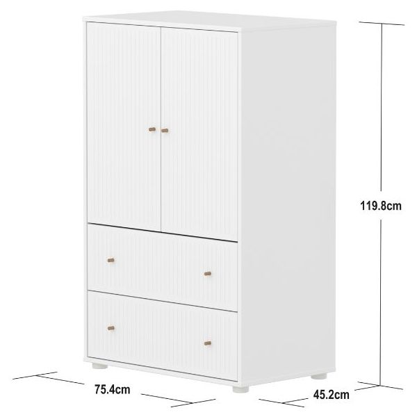 Saga 2 Doors & 2 Drawers Wardrobe - Grooves White / Oak