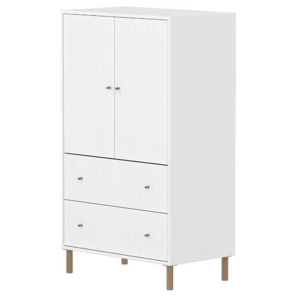 Saga 2 Doors & 2 Drawers Wardrobe - Oak Feet - Grooves White / Oak
