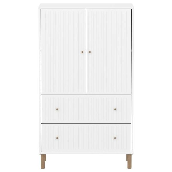 Saga 2 Doors & 2 Drawers Wardrobe - Oak Feet - Grooves White / Oak