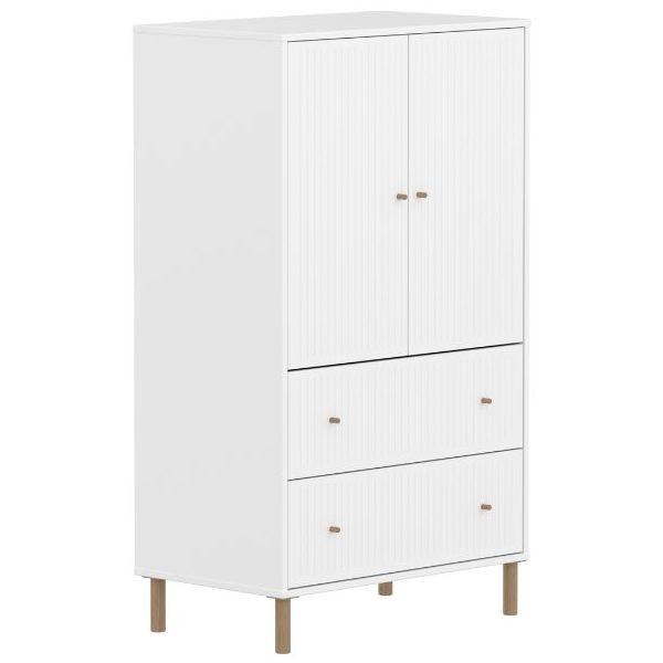 Saga 2 Doors & 2 Drawers Wardrobe - Oak Feet - Grooves White / Oak
