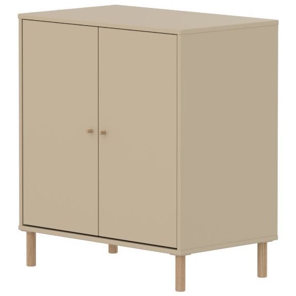 Armoire basse 2 portes Saga - Pieds en chêne - Avoine / Chêne