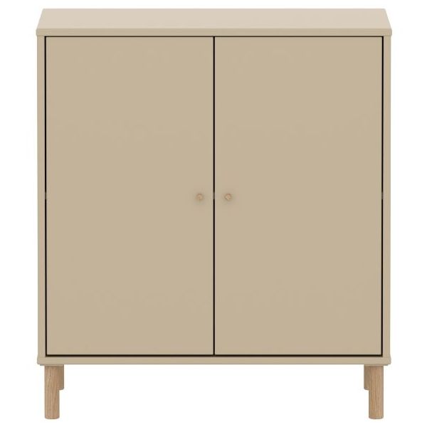 Armoire basse 2 portes Saga - Pieds en chêne - Avoine / Chêne