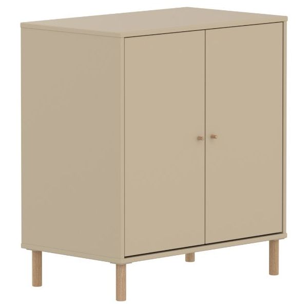 Armoire basse 2 portes Saga - Pieds en chêne - Avoine / Chêne