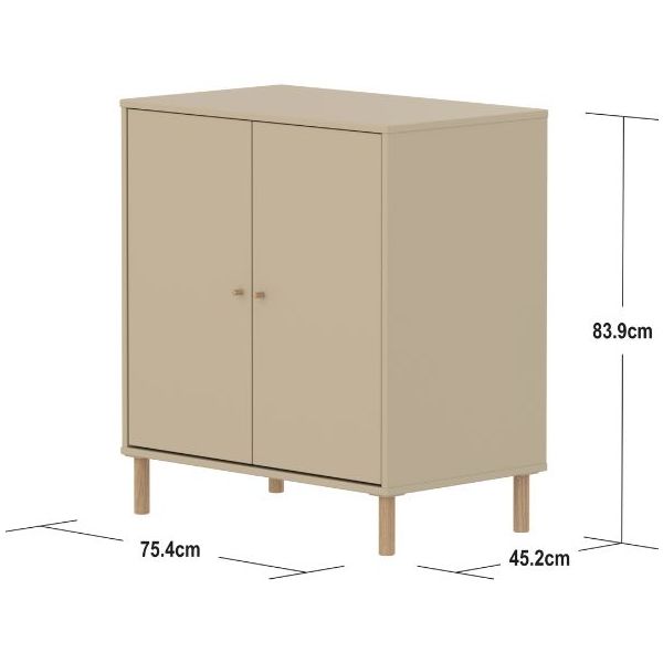 Armoire basse 2 portes Saga - Pieds en chêne - Avoine / Chêne