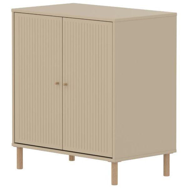 Saga 2 Doors Cupboard - Oak Feet - Grooves Oat / Oak