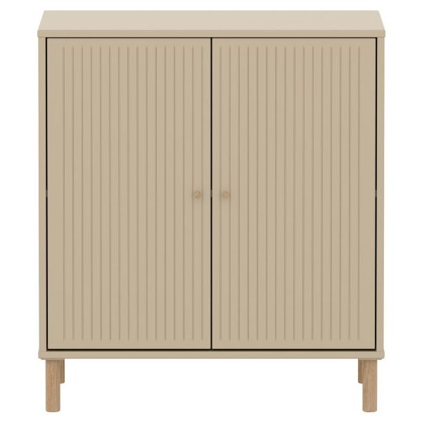 Saga 2 Doors Cupboard - Oak Feet - Grooves Oat / Oak