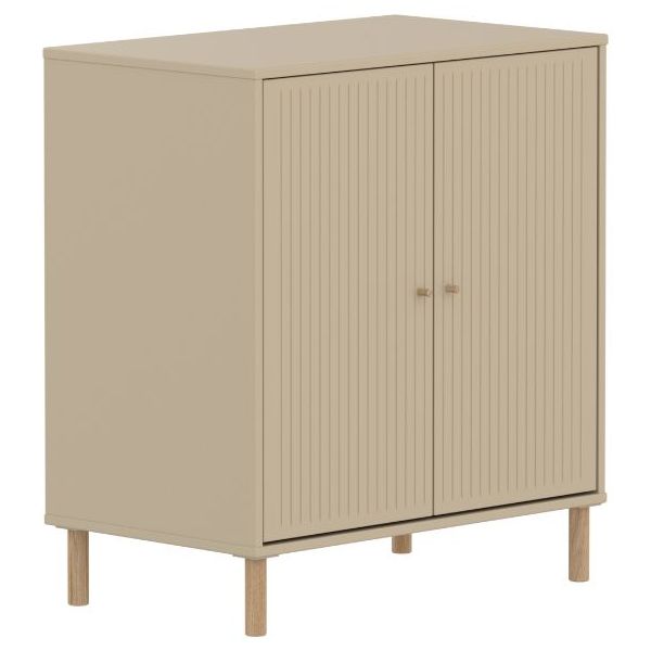 Saga 2 Doors Cupboard - Oak Feet - Grooves Oat / Oak