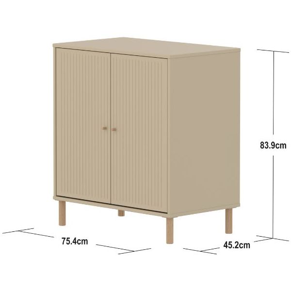 Saga 2 Doors Cupboard - Oak Feet - Grooves Oat / Oak