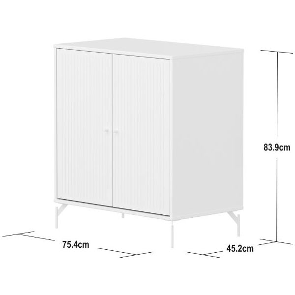 Saga 2 Doors Cupboard - Metal Feet - Grooves White / White