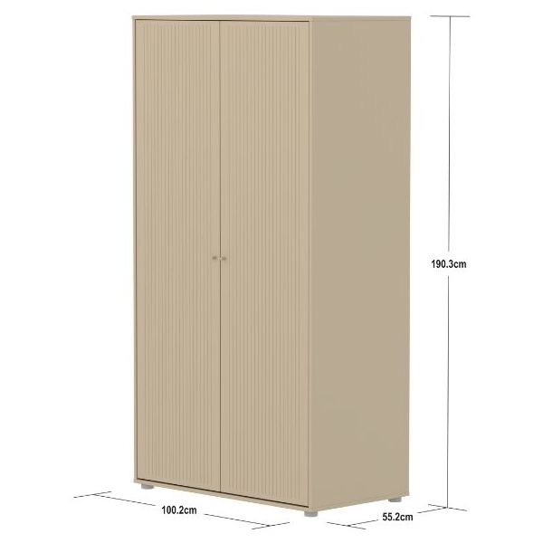 Saga 2 Doors Wardrobe - Metal Feet - Grooves Oat / Oat