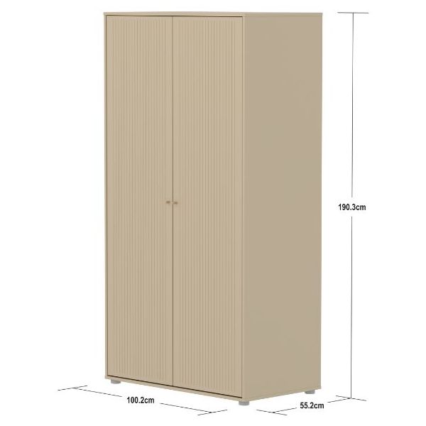 Saga 2 Doors Wardrobe - Grooves Oat / Oak