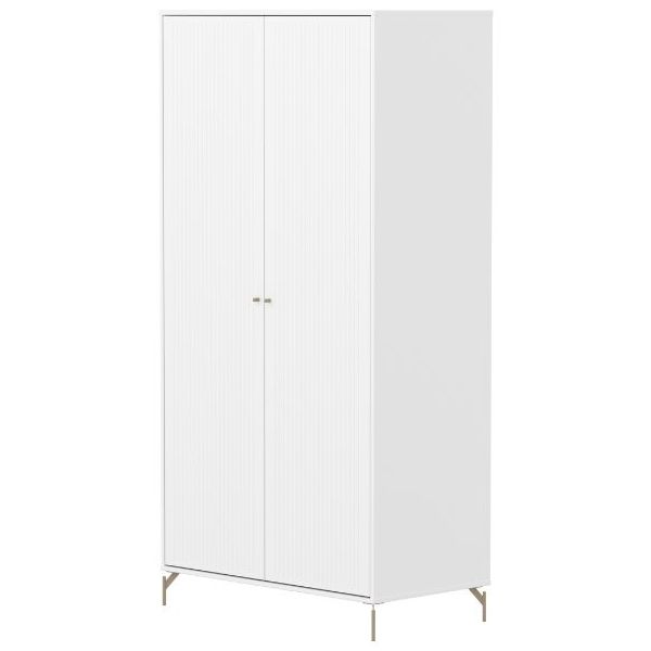 Saga 2 Doors Wardrobe - Metal Feet - Grooves White / Oat