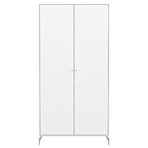 Saga 2 Doors Wardrobe - Metal Feet - Grooves White / Oat