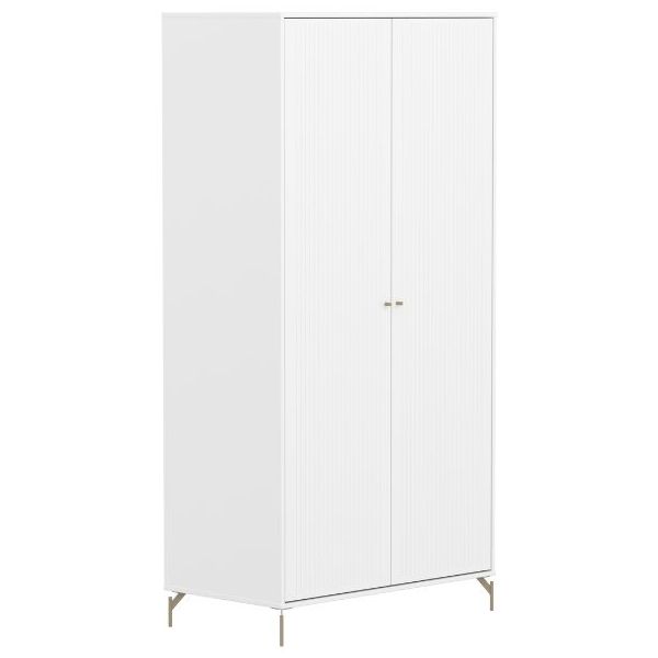 Saga 2 Doors Wardrobe - Metal Feet - Grooves White / Oat