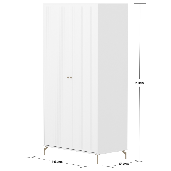 Saga 2 Doors Wardrobe - Metal Feet - Grooves White / Oat