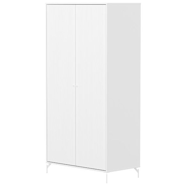 Saga 2 Doors Wardrobe - Metal Feet - Grooves White / White