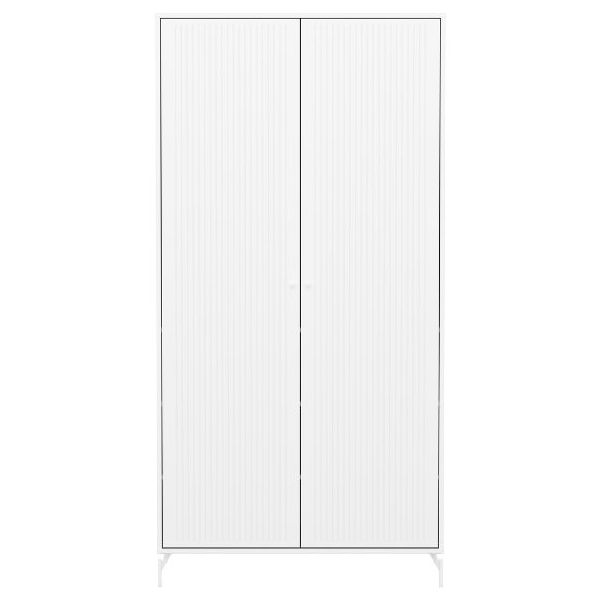 Saga 2 Doors Wardrobe - Metal Feet - Grooves White / White