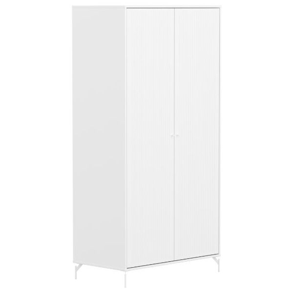 Saga 2 Doors Wardrobe - Metal Feet - Grooves White / White