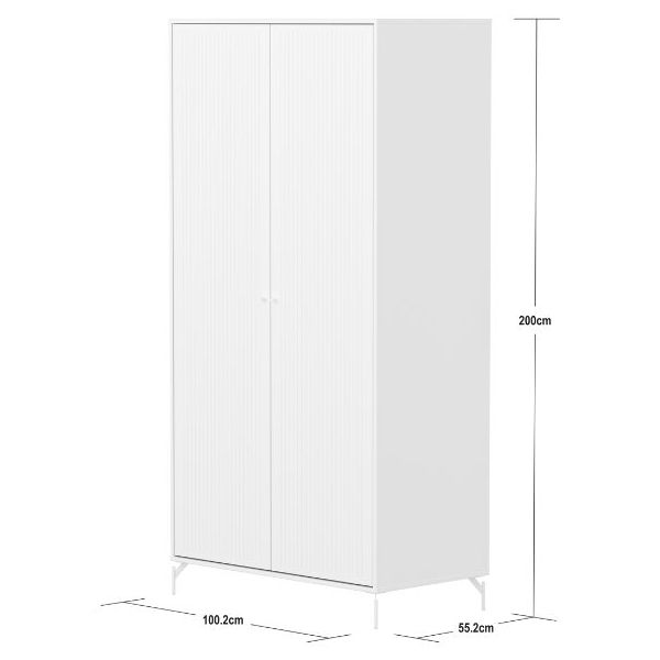 Saga 2 Doors Wardrobe - Metal Feet - Grooves White / White