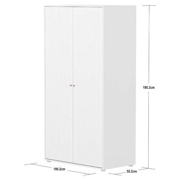 Saga 2 Doors Wardrobe - Grooves White / Oak
