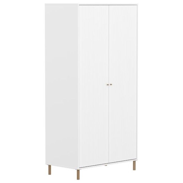 Saga 2 Doors Wardrobe - Oak Feet - Grooves White / Oak