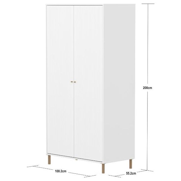 Saga 2 Doors Wardrobe - Oak Feet - Grooves White / Oak