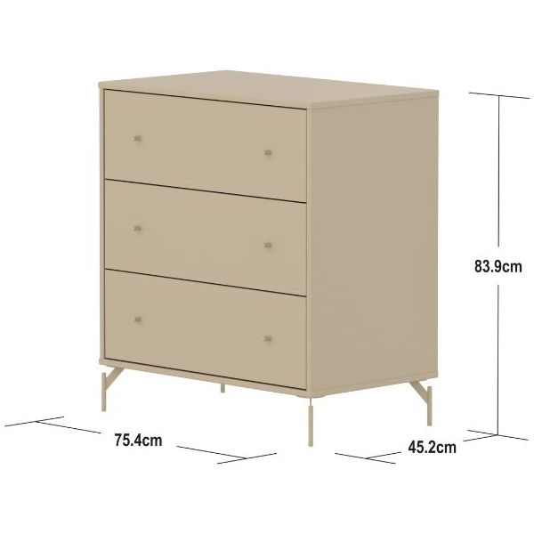 Commode 3 tiroirs Saga - Pieds en métal - Avoine / Avoine