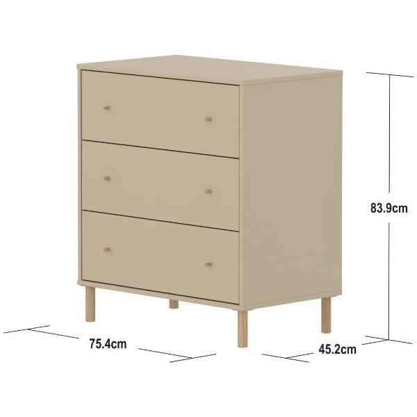 Commode 3 tiroirs Saga - Pieds en chêne - Avoine / Chêne