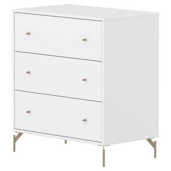 Saga Dresser - 3 Drawers - Metal Feet - White / Oat