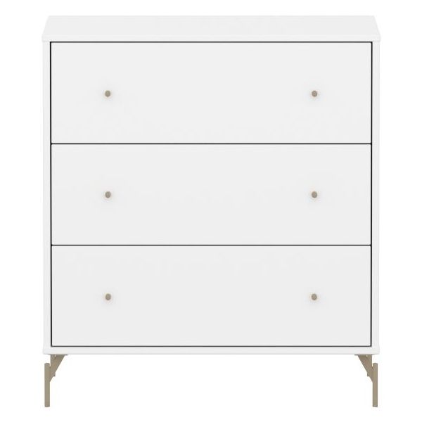 Saga Dresser - 3 Drawers - Metal Feet - White / Oat