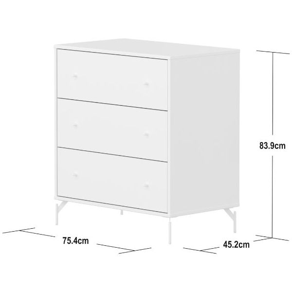 Saga Dresser - 3 Drawers - Metal Feet - White / White