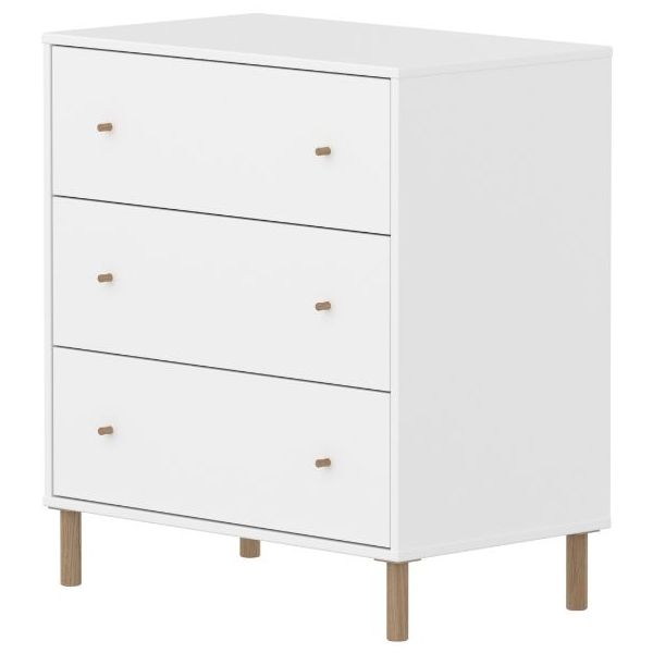 Commode 3 tiroirs Saga - Pieds en chêne - Blanc / Chêne