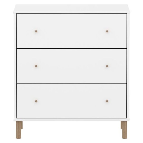 Commode 3 tiroirs Saga - Pieds en chêne - Blanc / Chêne