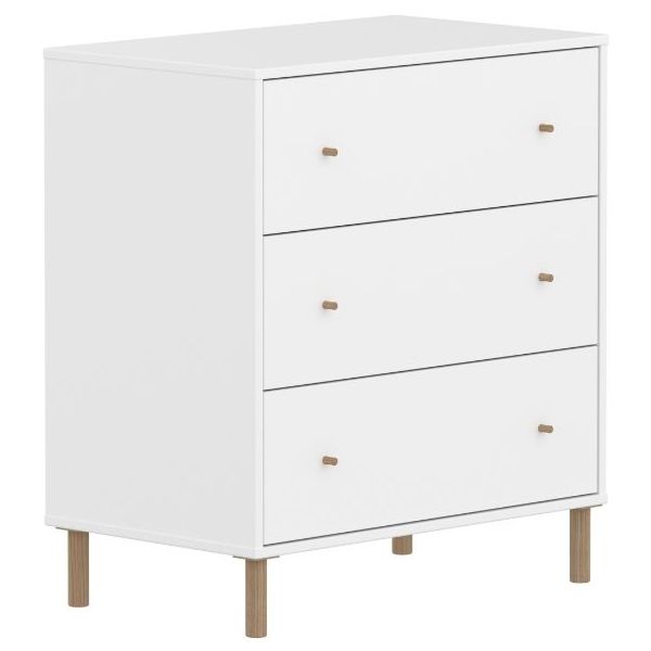 Commode 3 tiroirs Saga - Pieds en chêne - Blanc / Chêne