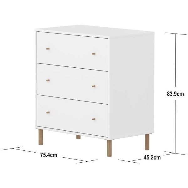 Commode 3 tiroirs Saga - Pieds en chêne - Blanc / Chêne